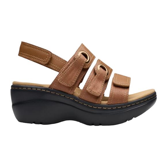 Clarks Women's Merliah 2 Bali Wedge Leather Platform Sandals Tan Size 5 1/2 - Picture 2 of 5